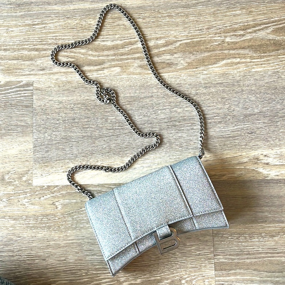 Small Balenciaga silver bag with chain link strap
